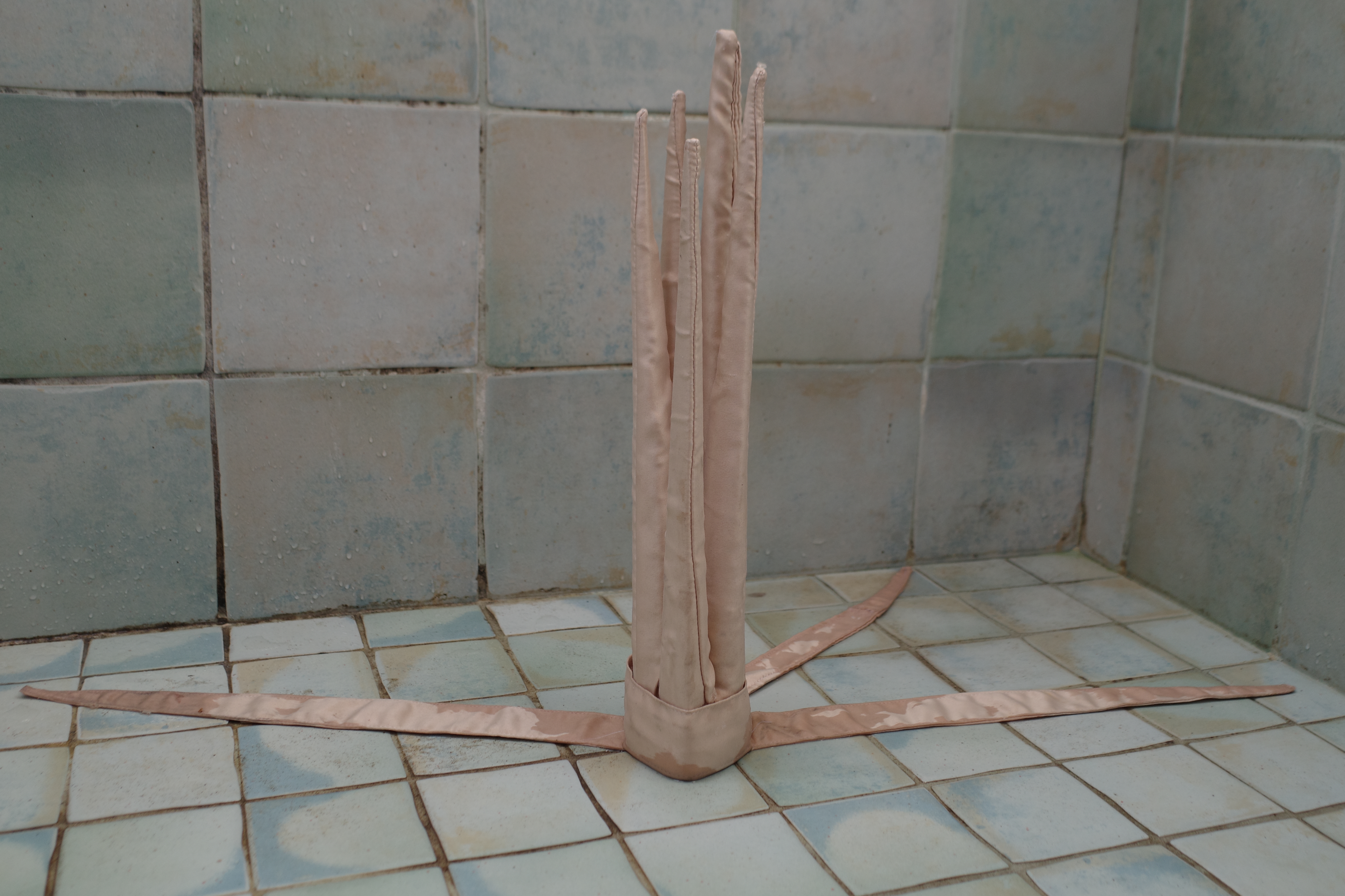 Crown mounted on bottle, side view showing trailing straps
